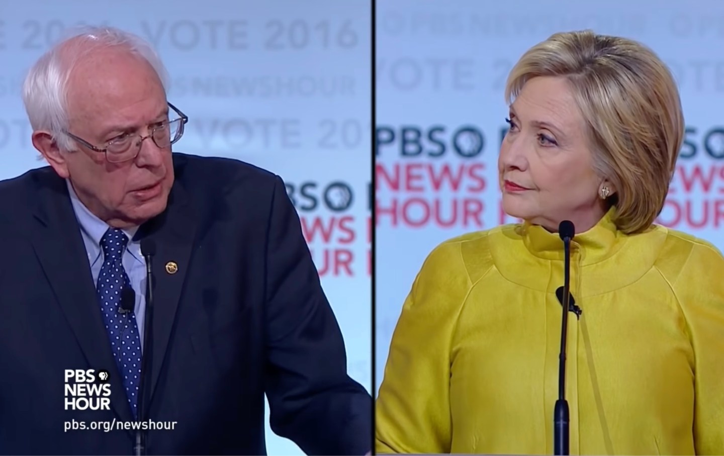 Bernie Sanders and Hillary Clinton debating Henry Kissinger on February 11, 2016.